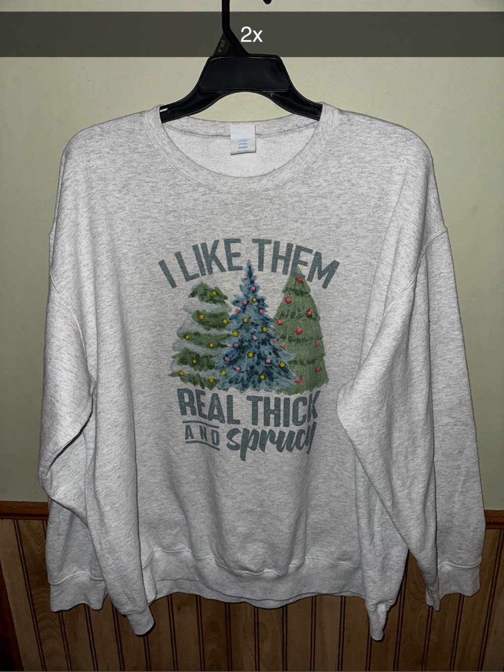 Gildan Heather Gray Crewneck Sweatshirt with Evergreen Tree Graphic